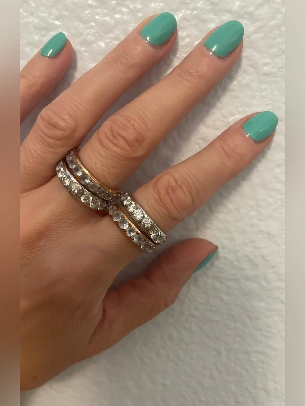 henri bendel Silver Crystal Stacked Band Ring